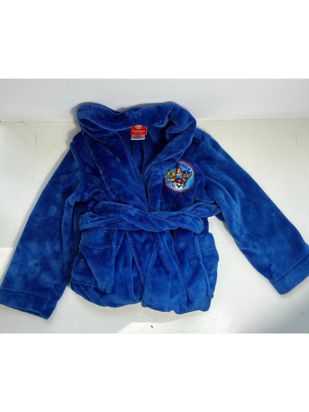 Paw Patrol Nickelodeon 2021 toddler 5T character patch 26" long blue bath robe